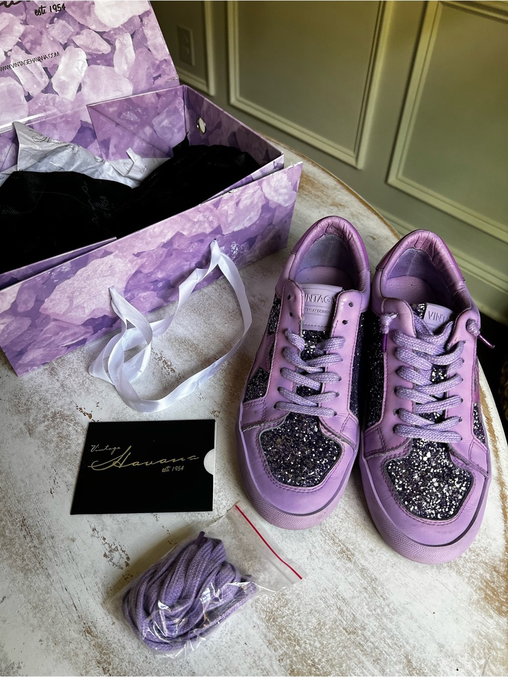 Vintage Havana Alexis Lavender Glitter Low-Top Sneakers